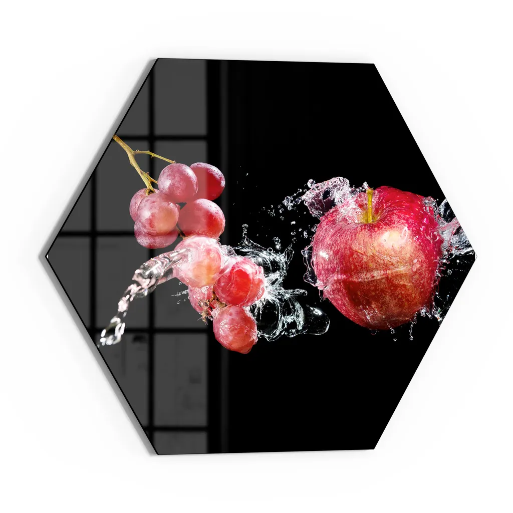 DEQORI Magnettafel Glas 55x48 cm 6-eckig 'Obst abwaschen' beschreibbar Whiteboard